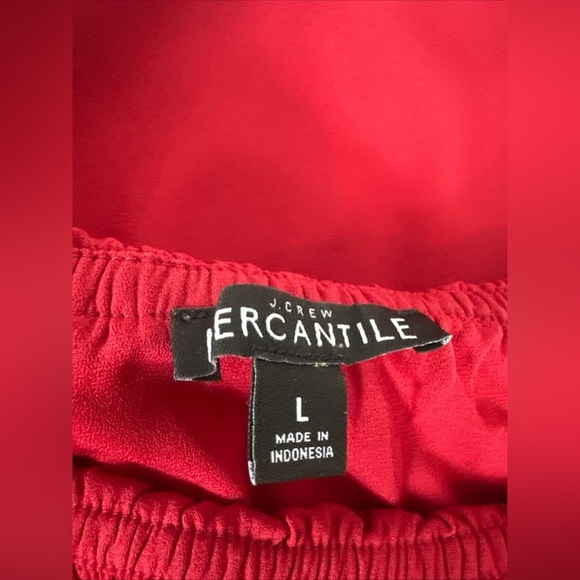 J Crew Mercantile Sz L Women Red Off The Shoulder 3/4 Sleeve Lightweight Blouse - Picture 2 of 8